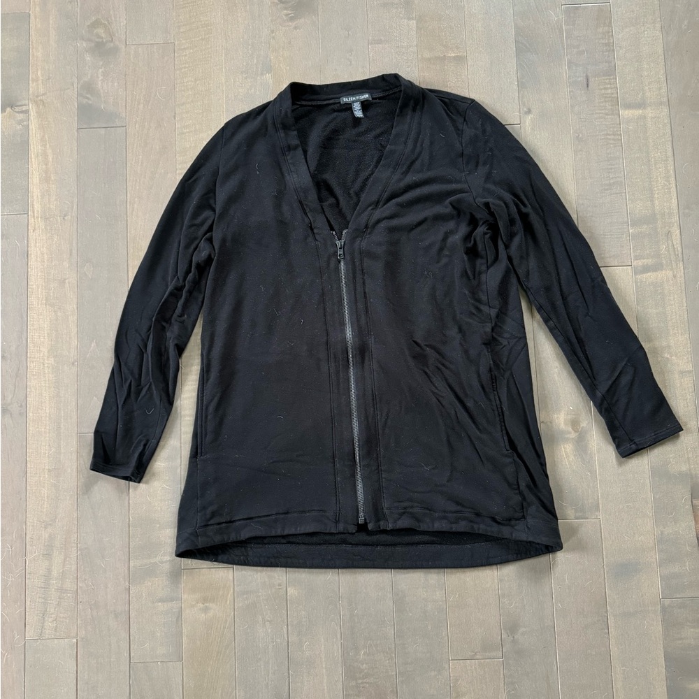 Eileen Fisher Black Sweater Zip V-Neck XS
